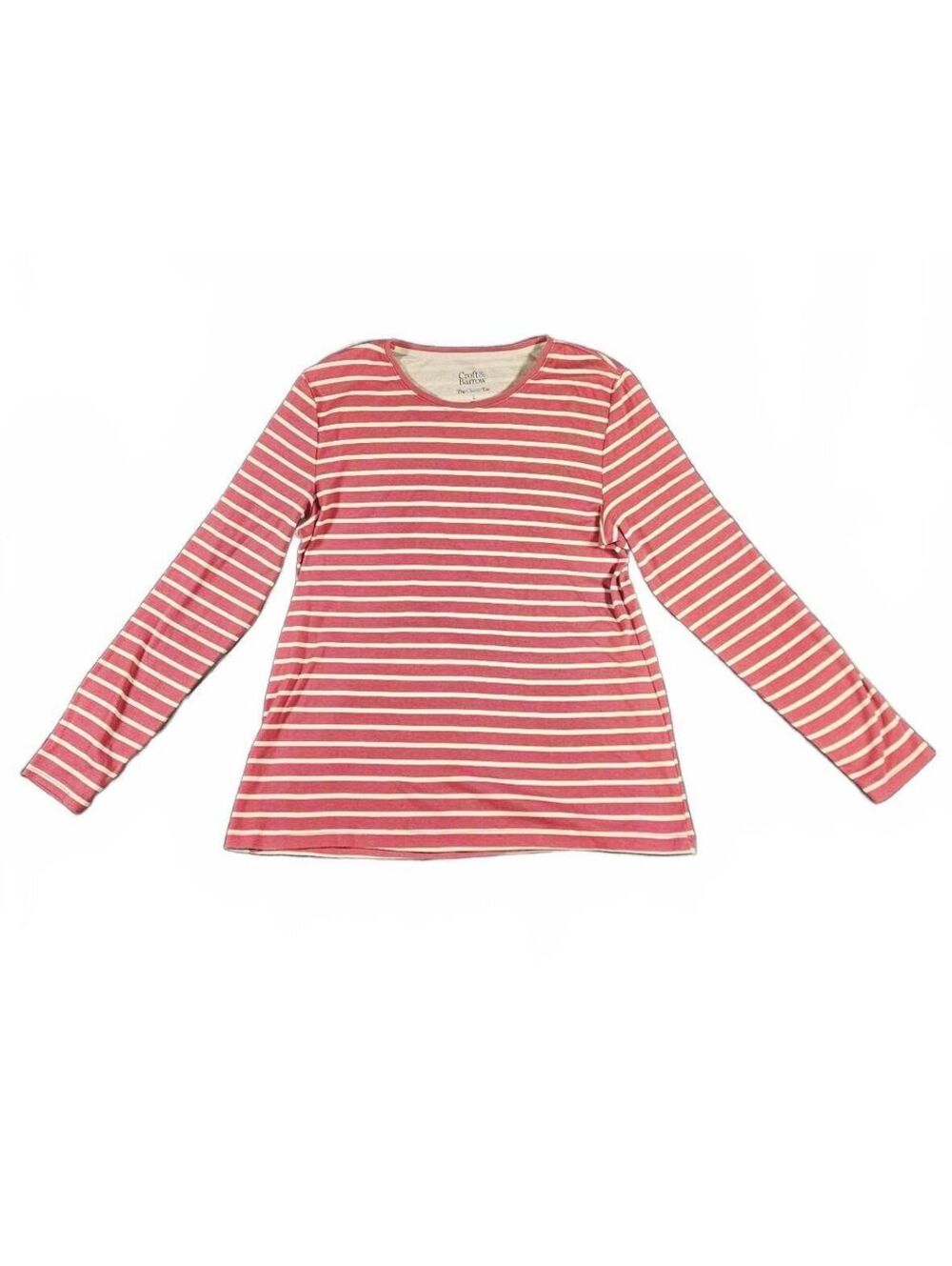 Croft & Barrow Classic Tee Long Sleeve Pink and White Striped Shirt, Size L